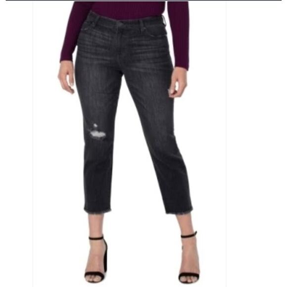New NWT Liverpool Kennedy Crop Straight Washed Black Jeans Size 12‎ 31 - Picture 1 of 13